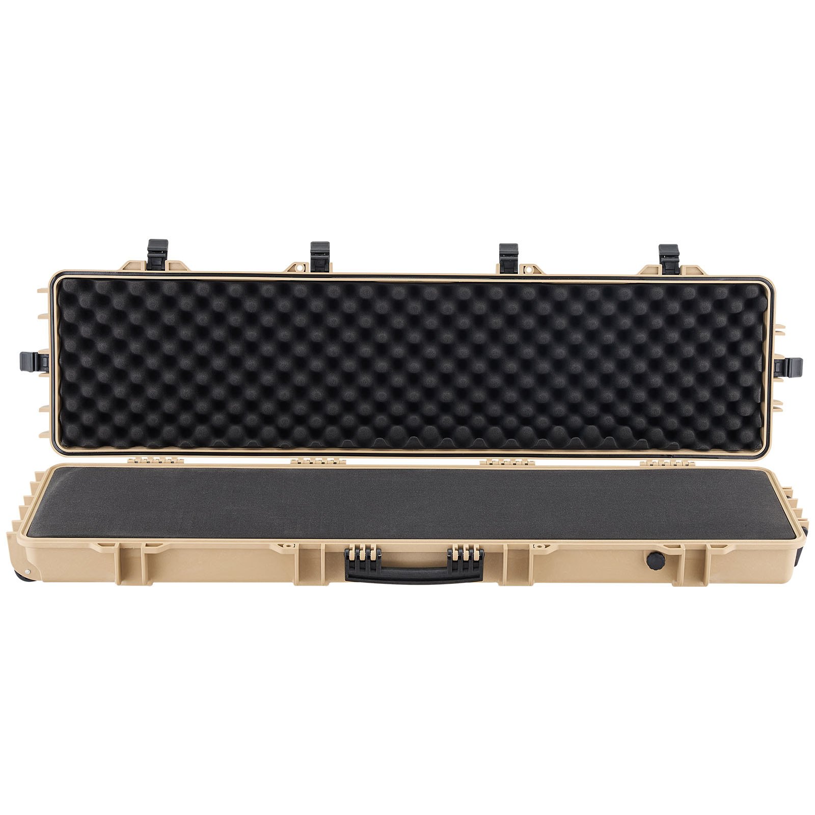 VEVOR Waffenkoffer mit Hartschale für Langwaffen, abschließbarer Gewehrkoffer mit vorgeschnittenen Schaumstoffen, Langwaffenkoffer Waffenaufbewahrung rollbar IP67 wasserfest, 1380x385x165 mm Khaki