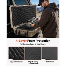 VEVOR Waffenkoffer mit Hartschale für Langwaffen, abschließbarer Gewehrkoffer mit vorgeschnittenen Schaumstoffen, Langwaffenkoffer Waffenaufbewahrung rollbar IP67 wasserfest, 1391x435x188 mm Khaki