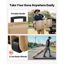 VEVOR Waffenkoffer mit Hartschale für Langwaffen, abschließbarer Gewehrkoffer mit vorgeschnittenen Schaumstoffen, Langwaffenkoffer Waffenaufbewahrung rollbar IP67 wasserfest, 1391x435x188 mm Khaki