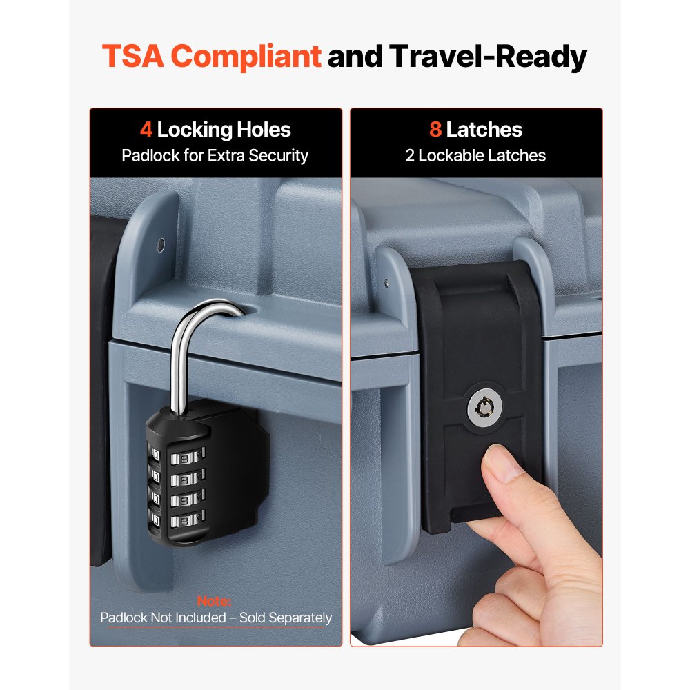 VEVOR Waffenkoffer mit Hartschale für Langwaffen, abschließbarer Gewehrkoffer mit vorgeschnittenen Schaumstoffen, Langwaffenkoffer Waffenaufbewahrung rollbar IP67 wasserfest, 1391x435x188 mm Grau