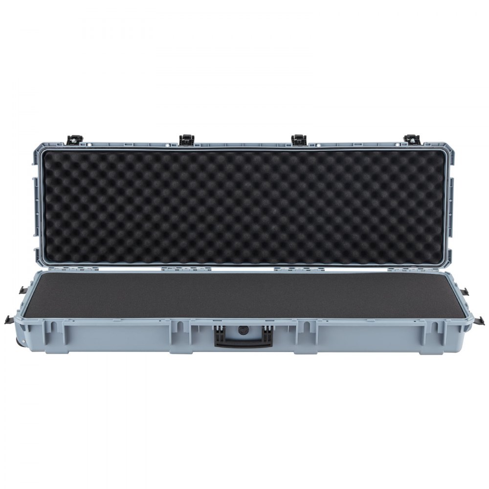 VEVOR Waffenkoffer mit Hartschale für Langwaffen, abschließbarer Gewehrkoffer mit vorgeschnittenen Schaumstoffen, Langwaffenkoffer Waffenaufbewahrung rollbar IP67 wasserfest, 1391x435x188 mm Grau