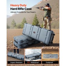 VEVOR Waffenkoffer mit Hartschale für Langwaffen, abschließbarer Gewehrkoffer mit vorgeschnittenen Schaumstoffen, Langwaffenkoffer Waffenaufbewahrung rollbar IP67 wasserfest, 1391x435x188 mm Grau