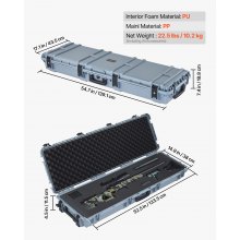 VEVOR Waffenkoffer mit Hartschale für Langwaffen, abschließbarer Gewehrkoffer mit vorgeschnittenen Schaumstoffen, Langwaffenkoffer Waffenaufbewahrung rollbar IP67 wasserfest, 1391x435x188 mm Grau