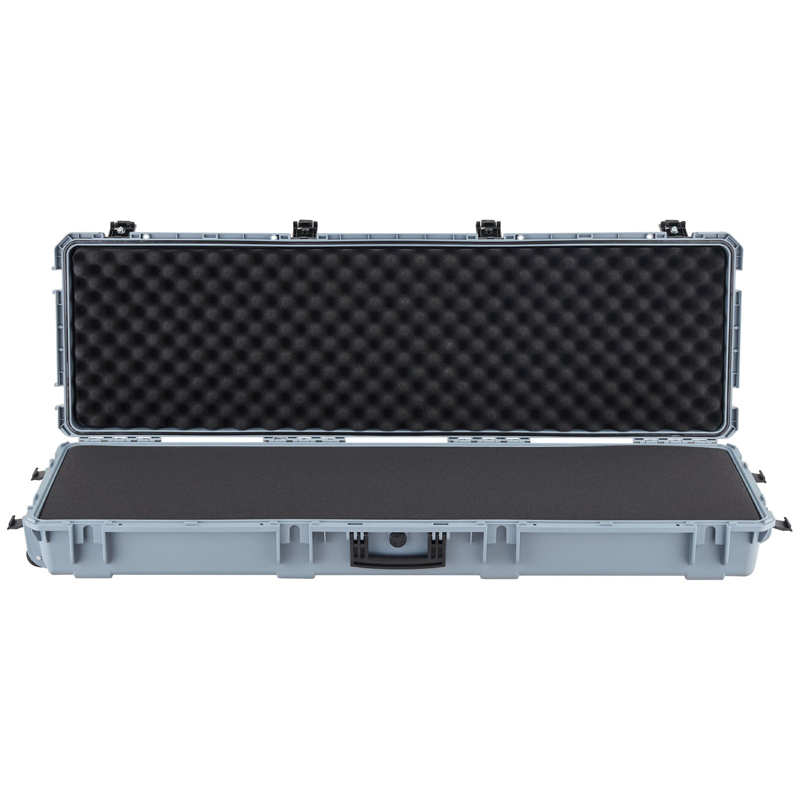VEVOR Waffenkoffer mit Hartschale für Langwaffen, abschließbarer Gewehrkoffer mit vorgeschnittenen Schaumstoffen, Langwaffenkoffer Waffenaufbewahrung rollbar IP67 wasserfest, 1391x435x188 mm Grau