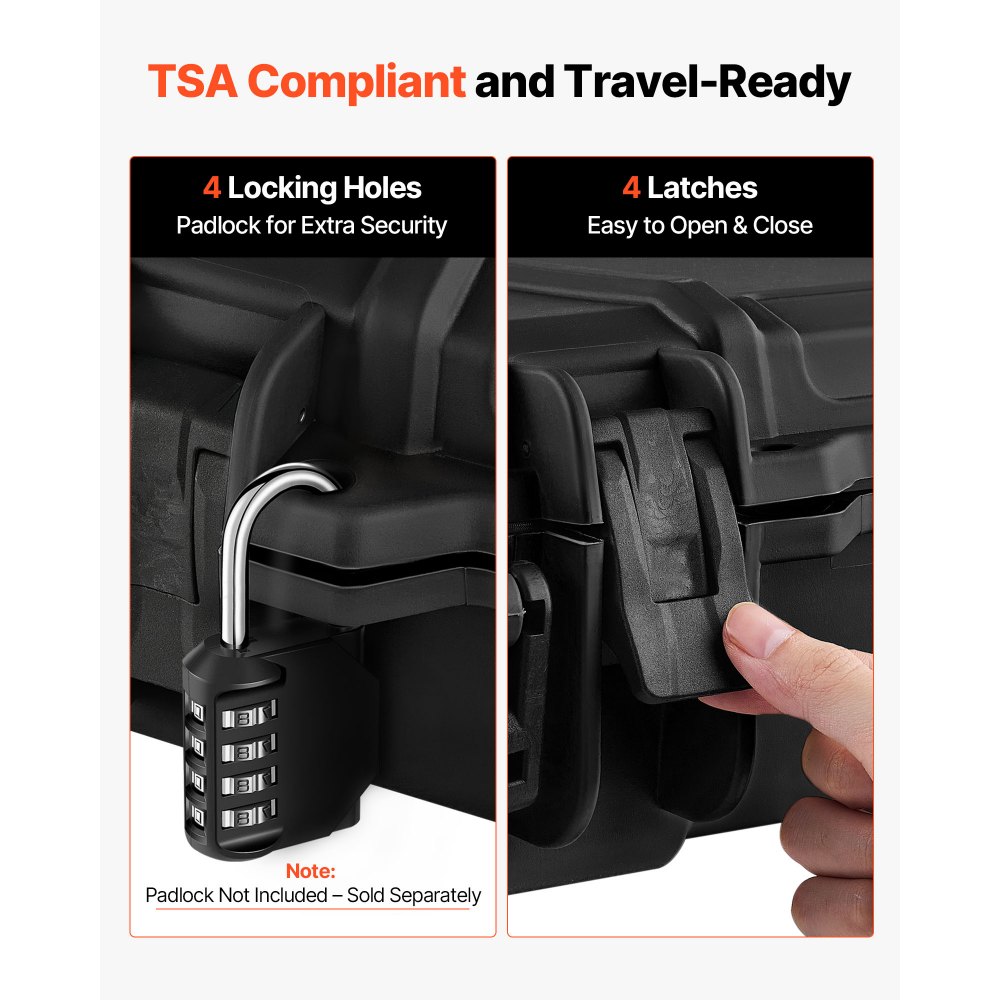 VEVOR Waffenkoffer mit Hartschale für Langwaffen, abschließbarer Gewehrkoffer mit vorgeschnittenen Schaumstoffen, Langwaffenkoffer Waffenaufbewahrung rollbar IP67 wasserfest, 978x420x173 mm Schwarz