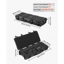 VEVOR Waffenkoffer mit Hartschale für Langwaffen, abschließbarer Gewehrkoffer mit vorgeschnittenen Schaumstoffen, Langwaffenkoffer Waffenaufbewahrung rollbar IP67 wasserfest, 978x420x173 mm Schwarz