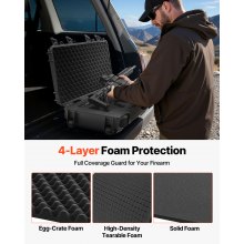 VEVOR Waffenkoffer mit Hartschale für Langwaffen, abschließbarer Gewehrkoffer mit vorgeschnittenen Schaumstoffen, Langwaffenkoffer Waffenaufbewahrung rollbar IP67 wasserfest, 978x420x173 mm Schwarz