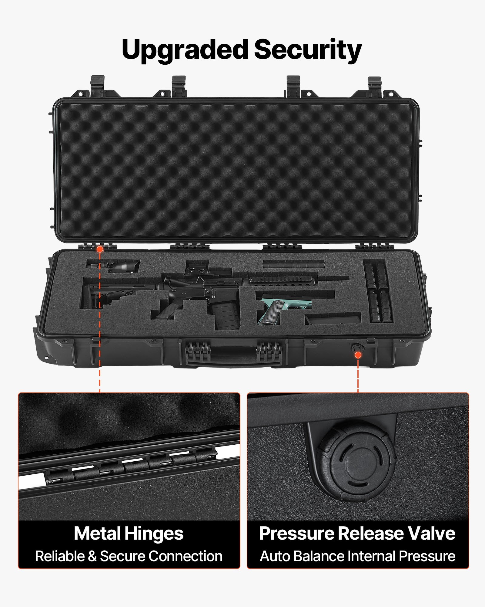 VEVOR Waffenkoffer mit Hartschale für Langwaffen, abschließbarer Gewehrkoffer mit vorgeschnittenen Schaumstoffen, Langwaffenkoffer Waffenaufbewahrung rollbar IP67 wasserfest, 978x420x173 mm Schwarz