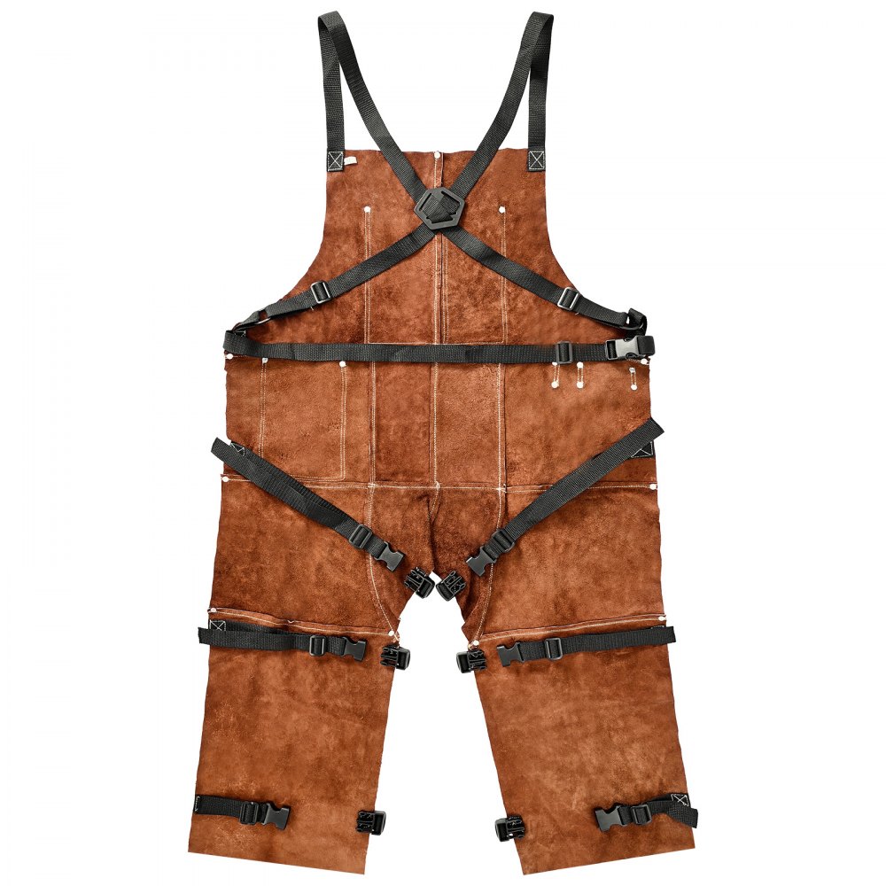 VEVOR Schweißerschürze mit geteiltem Bein, Latzschürze 610x1219 mm, Arbeitsschürze aus Rindsleder, Sicherheitsschürze mit 3 Taschen für Holz-, Garten-, Schmiedearbeiten, Größe L