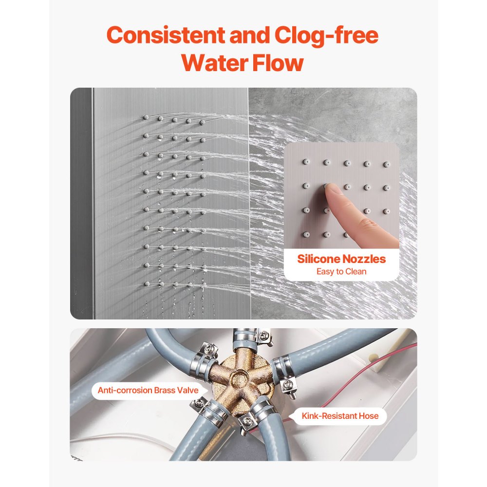 VEVOR Duschpaneel-Turmsystem (5 Modi) mit Regenwasserfall-Duschkopf & LED, (1345 mm) Duschsäule aus gebürstetem Edelstahl, Regenmassagesystem zur Wandmontage, mit Handbrause & Wannenauslauf
