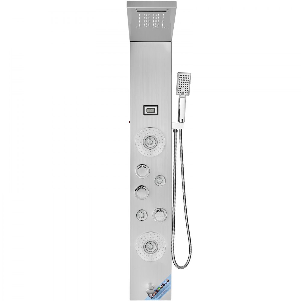 VEVOR Duschpaneelsystem, 6 Duschmodi, LED- und Display-Duschpaneelturm, Regenfall, Wasserfall, 4 Körpermassagedüsen, Wannenauslauf, Handbrause, 150 cm Schlauch, Wandmontiertes Duschset
