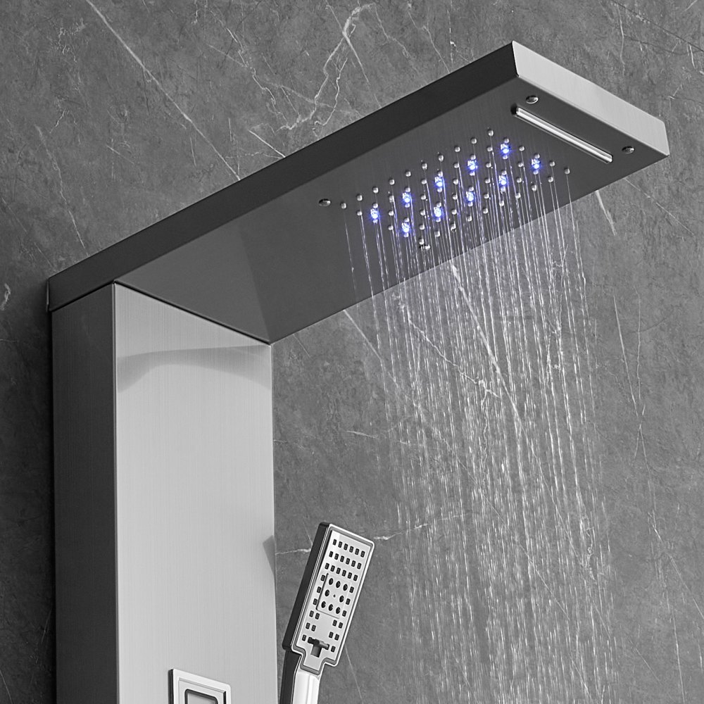 VEVOR Duschpaneelsystem, 6 Duschmodi, LED- und Display-Duschpaneelturm, Regenfall, Wasserfall, 4 Körpermassagedüsen, Wannenauslauf, Handbrause, 150 cm Schlauch, Wandmontiertes Duschset