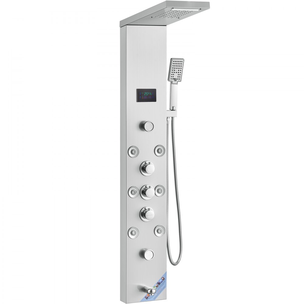 VEVOR Duschpaneelsystem, 6 Duschmodi, LED- und Bildschirm-Wasserkraft-Duschpaneelturm, Regenfall, Wasserfall, 8 Massagedüsen, Wannenauslauf, Handbrause, Wandduschset aus Edelstahl
