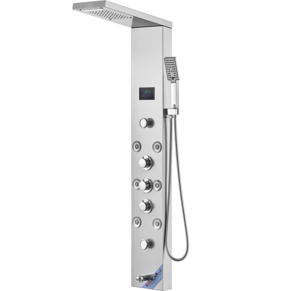 VEVOR Duschpaneelsystem, 6 Duschmodi, LED- und Bildschirm-Wasserkraft-Duschpaneelturm, Regenfall, Wasserfall, 8 Massagedüsen, Wannenauslauf, Handbrause, Wandduschset aus Edelstahl