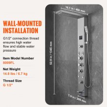 VEVOR Duschpaneelsystem, 6 Duschmodi, LED- und Bildschirm-Wasserkraft-Duschpaneelturm, Regenfall, Wasserfall, 8 Massagedüsen, Wannenauslauf, Handbrause, Wandduschset aus Edelstahl