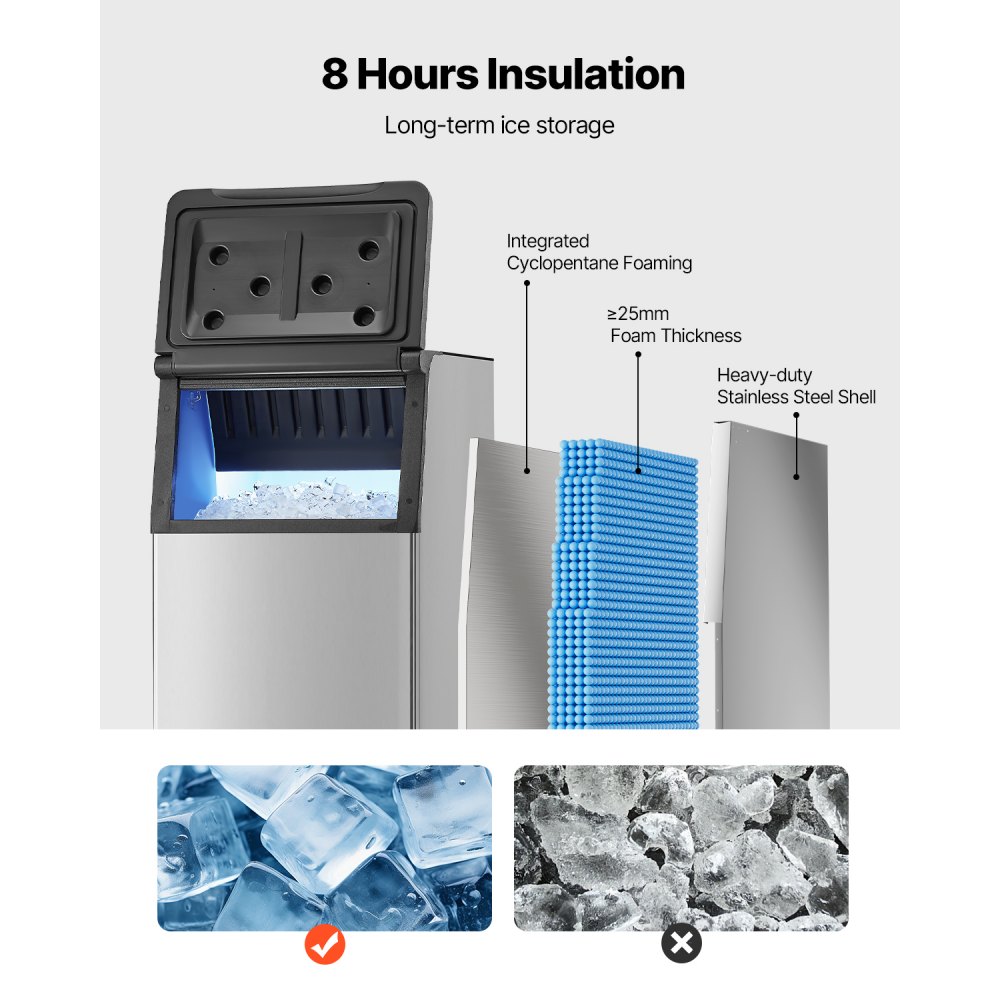 VEVOR Commercial Ice Maker Storage Bin, 136 kg Capacity Ice-Bin, Commercial Ice Storage Bin with Adjustable Anti-slip Rubber Feet, Suitable for Restaurant Hotel and Beverage Shops