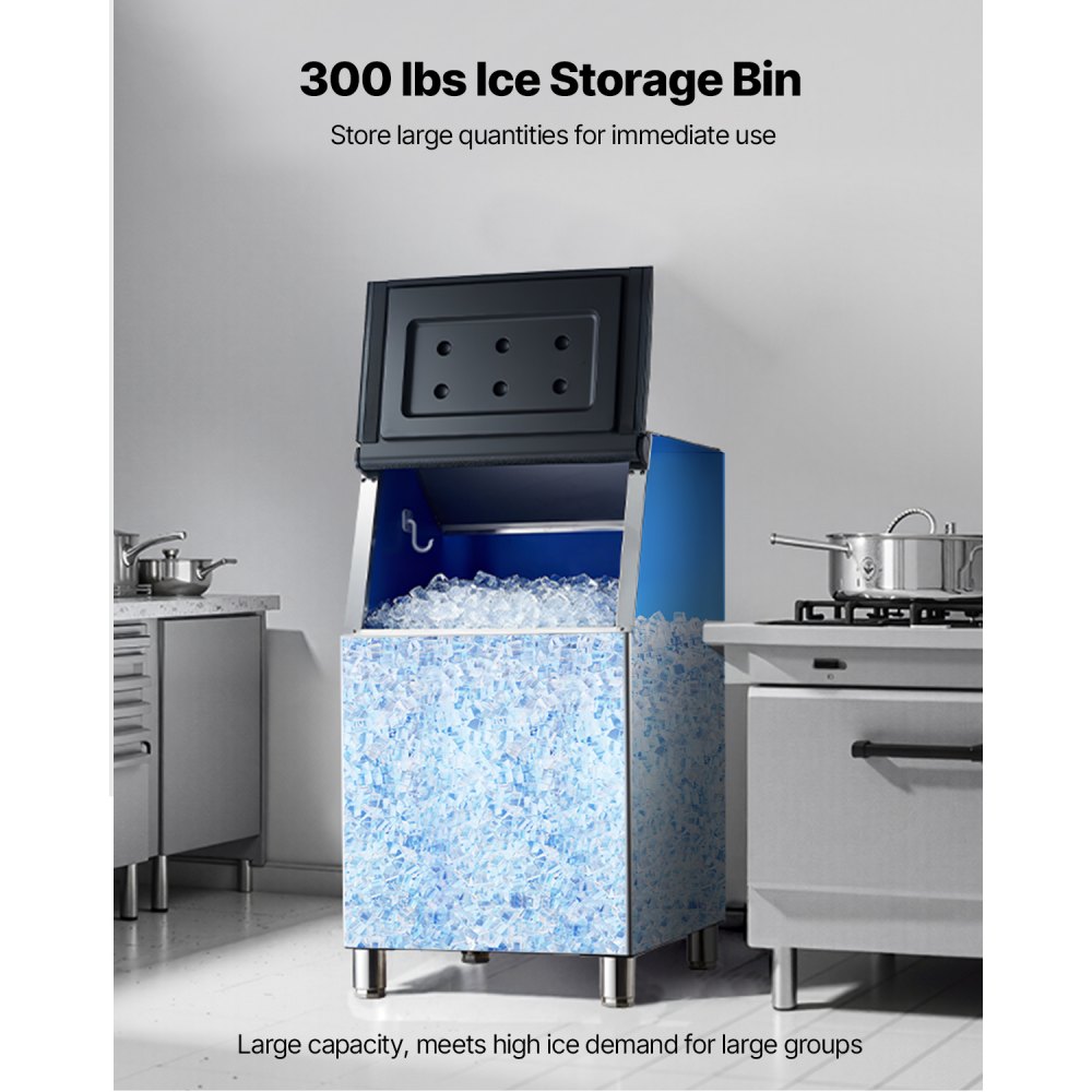 VEVOR Vorratsbehälter Eisbehälter für gewerbliche Eiswürfelbereiter (136 kg Kapazität), Eisvorratsbehälter aus Edelstahl mit höhenverstellbaren Gummifüßen, für Restaurants (nur Behälter)