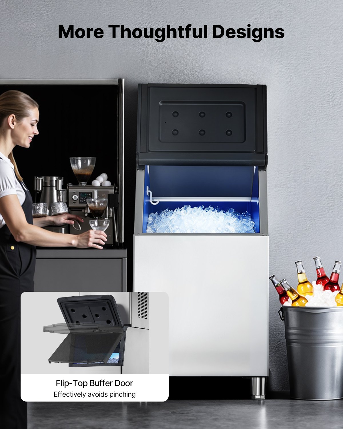 VEVOR Vorratsbehälter Eisbehälter für gewerbliche Eiswürfelbereiter (136 kg Kapazität), Eisvorratsbehälter aus Edelstahl mit höhenverstellbaren Gummifüßen, für Restaurants (nur Behälter)