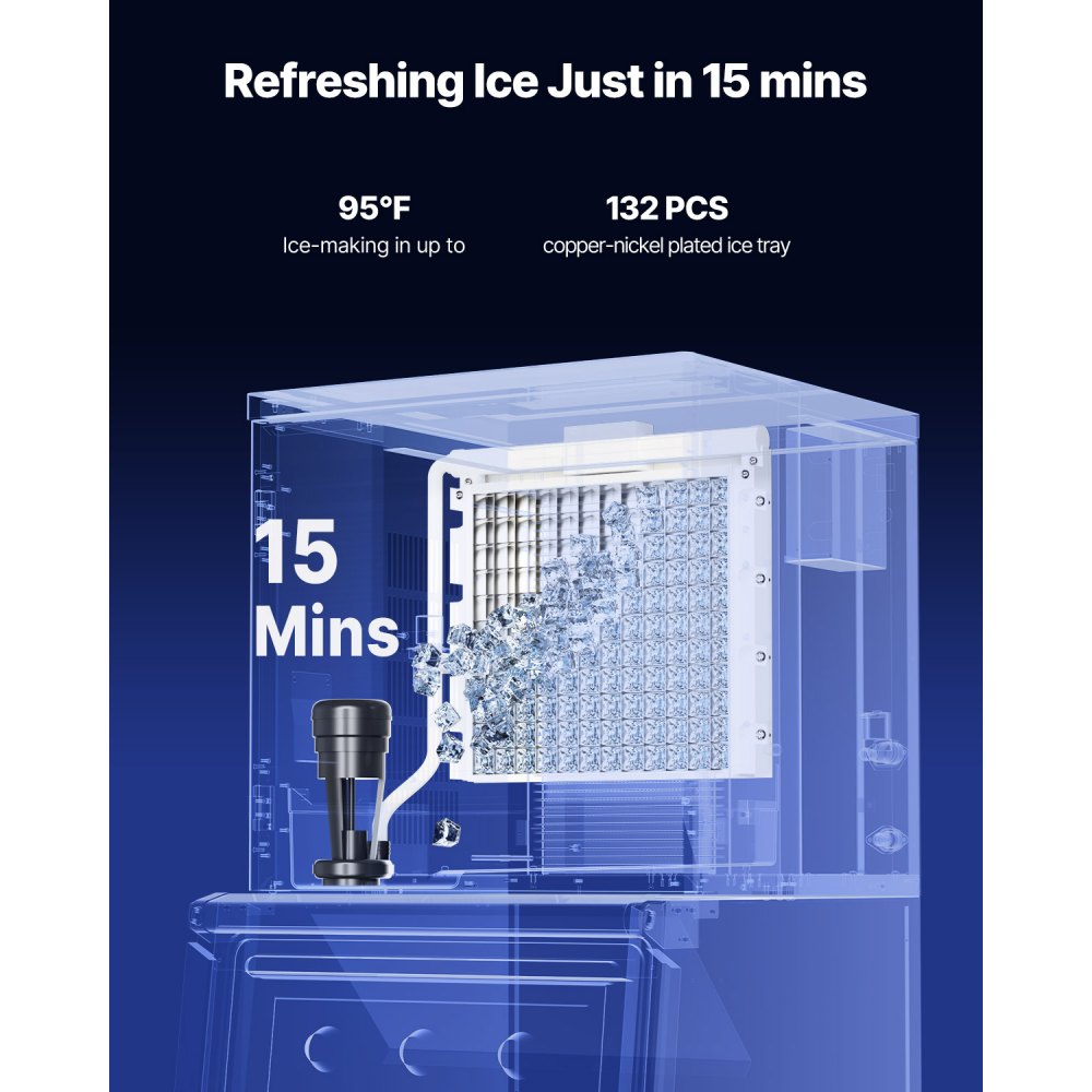 VEVOR Ice Machine Head for Commercial Ice Makers (Head Only) 136 kg/day, Stainless Steel + PE Plastic Head, Ice Maker Head with Smart Control Panel & One-Touch Cleaning