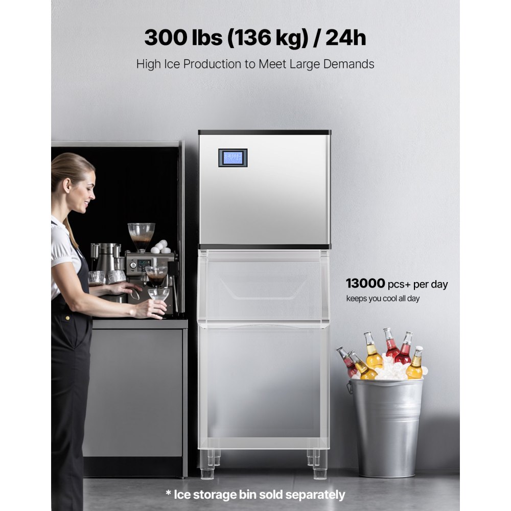 VEVOR Ice Machine Head for Commercial Ice Makers (Head Only) 136 kg/day, Stainless Steel + PE Plastic Head, Ice Maker Head with Smart Control Panel & One-Touch Cleaning