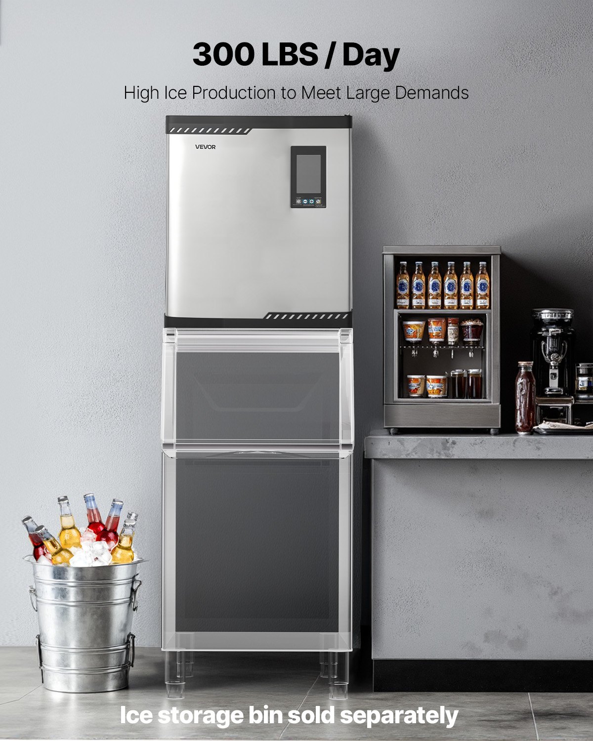 VEVOR Commercial Ice Maker Machine - Head, 136 kg/Day Stainless Steel Ice Machine with Scheduled Ice-Making, Self-Cleaning, Adjustable Thickness, Ideal for Restaurant Bar Cafe Hotel - Head Only