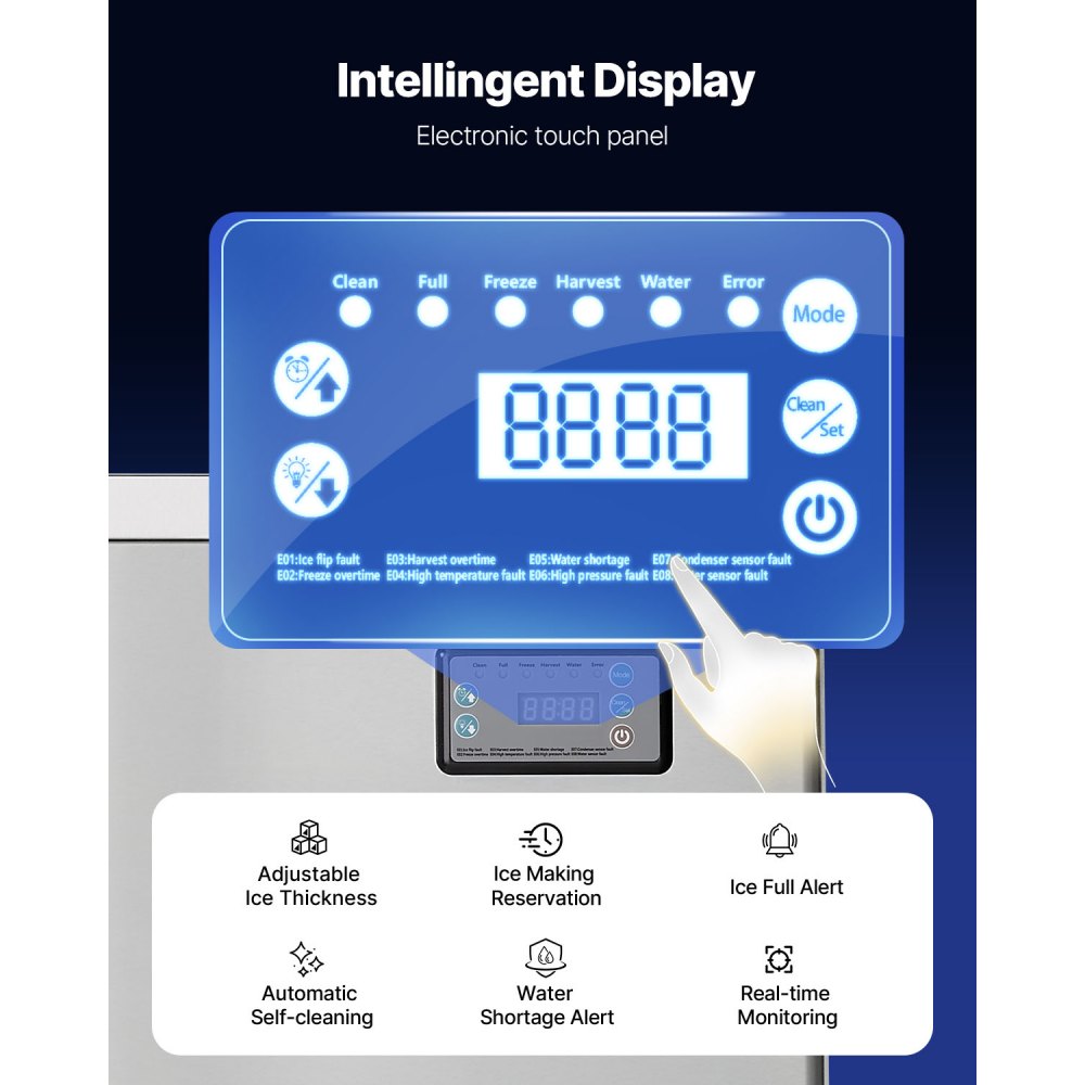 VEVOR kommerzielle Eismaschine – Kopf, 204 kg/Tag Edelstahl-Eismaschine mit intelligentem Bedienfeld, Selbstreinigung, einstellbarer Dicke, ideal für Restaurant, Bar, Café, Hotel – Nur Kopf
