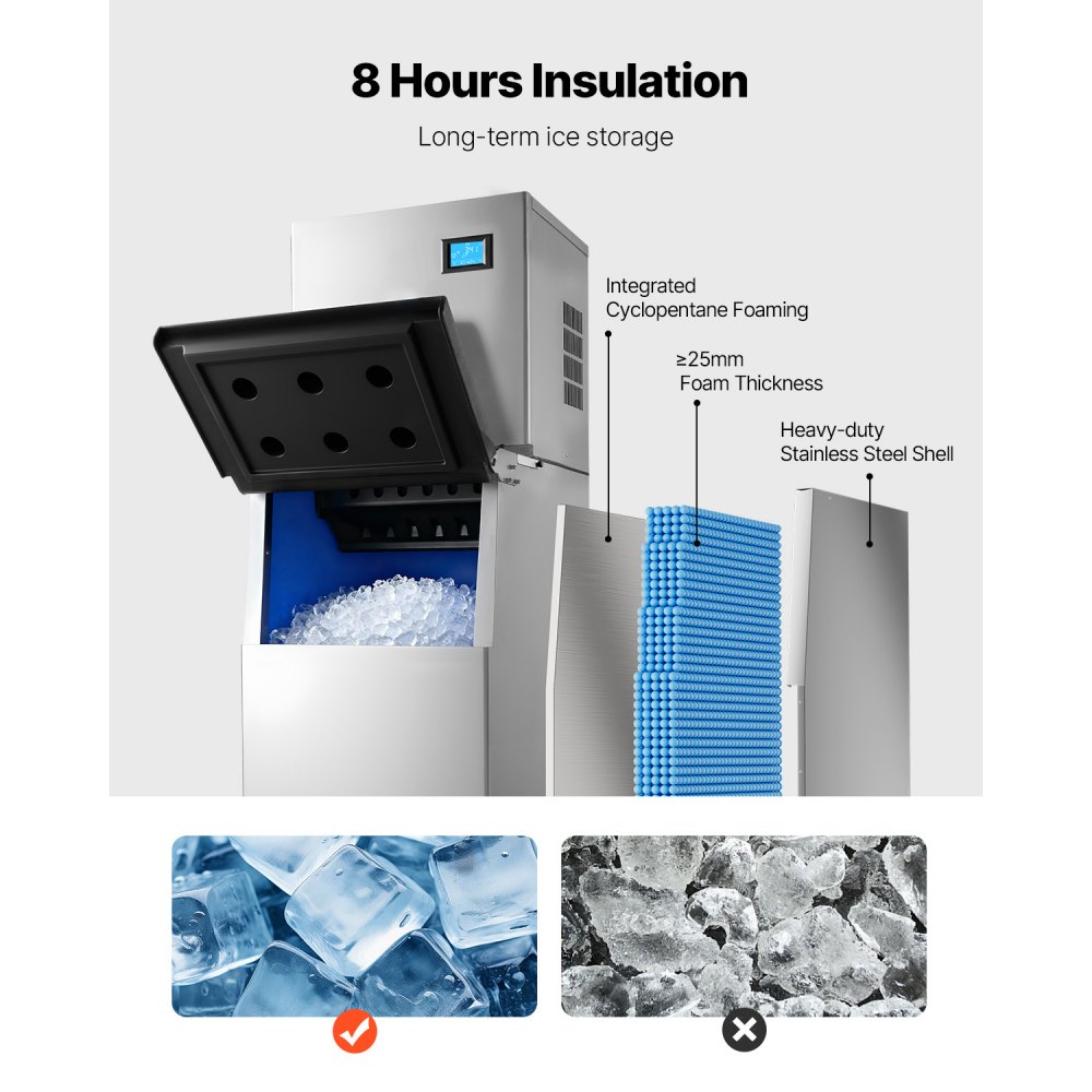 VEVOR Commercial Ice Maker Machine, 163 KG/24H Ice-Making Machine with 113 KG Large Storage Bin, Auto Self-Cleaning Ice Maker with Touchscreen for Bar Cafe Restaurant Business Commercial