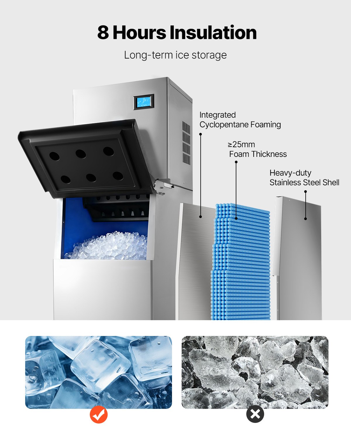 VEVOR Commercial Ice Maker Machine, 163 KG/24H Ice-Making Machine with 113 KG Large Storage Bin, Auto Self-Cleaning Ice Maker with Touchscreen for Bar Cafe Restaurant Business Commercial