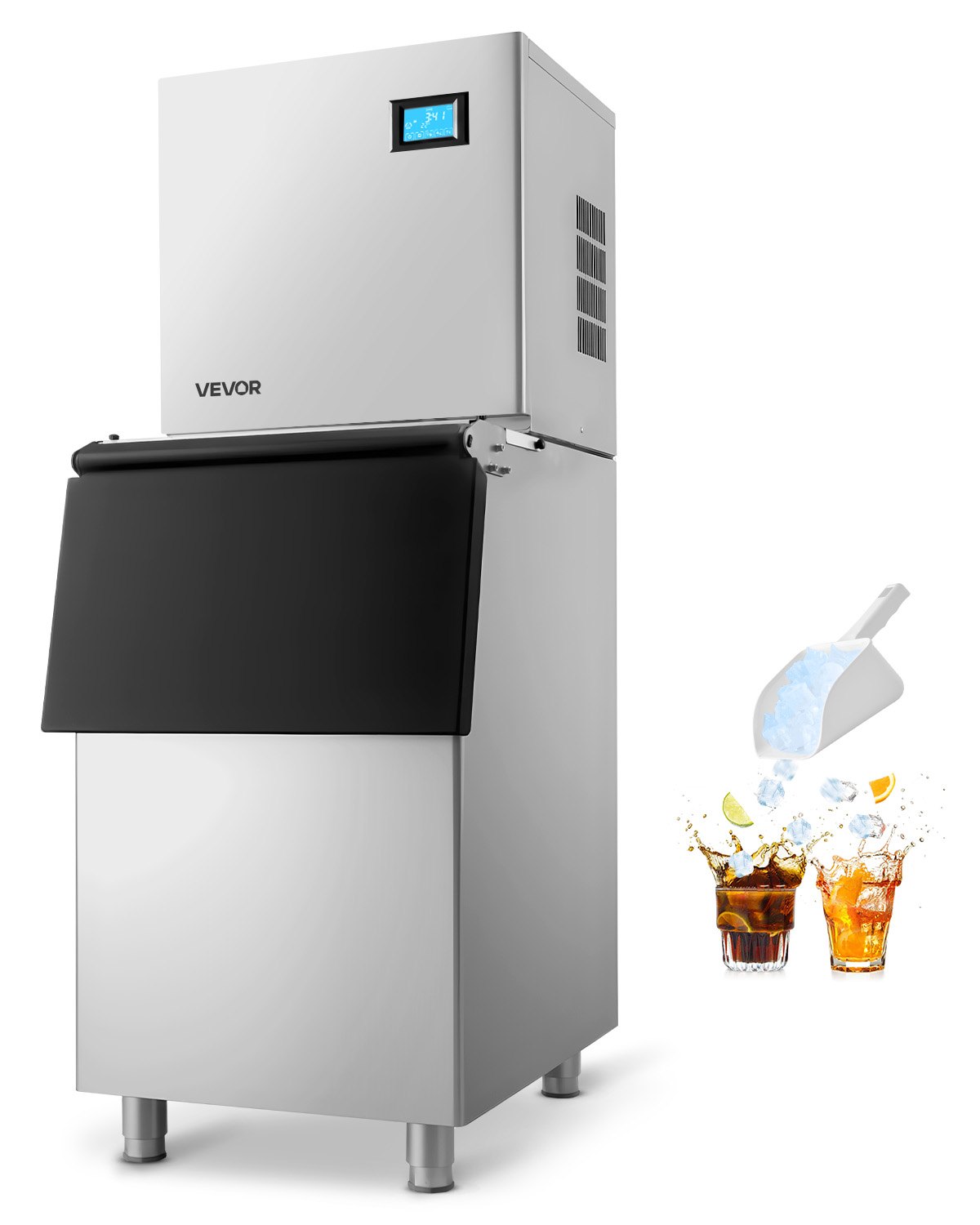 VEVOR Commercial Ice Maker Machine, 163 KG/24H Ice-Making Machine with 113 KG Large Storage Bin, Auto Self-Cleaning Ice Maker with Touchscreen for Bar Cafe Restaurant Business Commercial