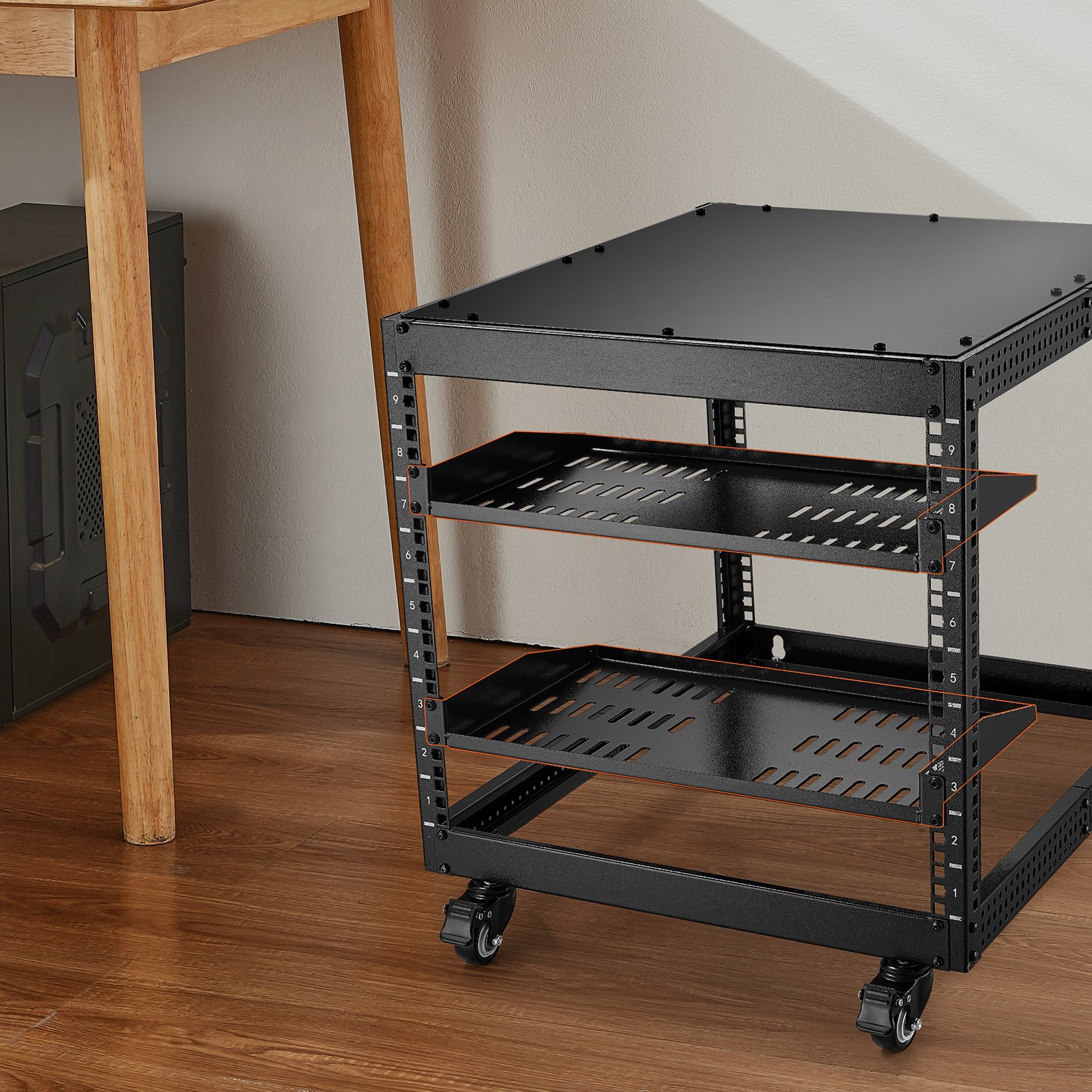 VEVOR 2 STK. 1U Server-Rack-Regal, 10"/254 mm Tiefe, 50 lbs maximale Tragkraft, belüftetes freitragendes oder wandmontiertes Rack-Regal mit Ablage, gute Luftzirkulation für 19" Netzwerkschrank oder Geräte-Rack