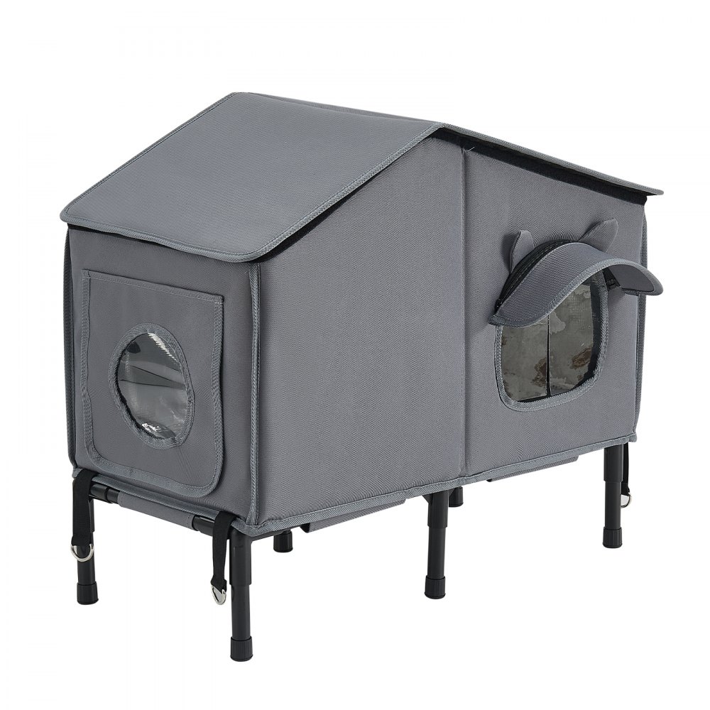 VEVOR Katzenhaus 34 W Katzenhöhle mit Heizmatte 600x310x580 mm Isoliert, Katzenmöbel für Outdoor Winterfest, Platz für 2-3 Katzen, mit Erhöhtem Ständer, Doppeltür & Sichtschutzvorhang, 35–45 °C