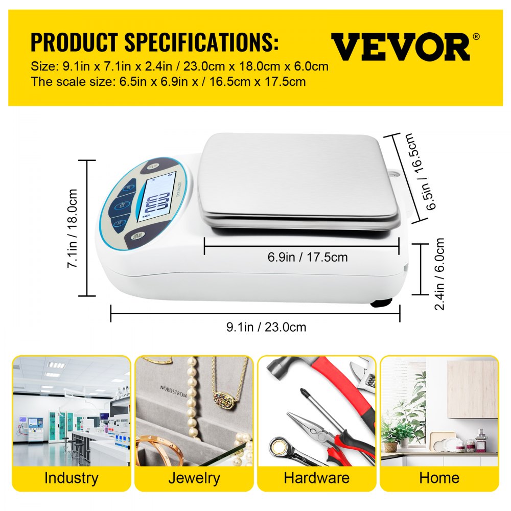 VEVOR Precision Scale 5000g 0.01g High-Precision Digital Electronic Scale Laboratory Analytical Scales School Scale Jewelry Scale Digital Precision Scale Milligram Scale Calibration Weight
