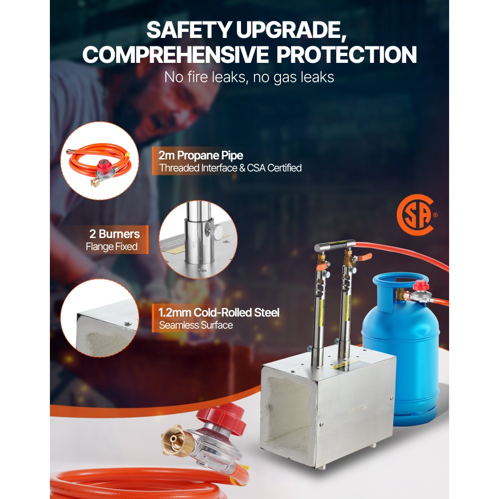 VEVOR tragbare Propangas-Schmiede mit 2 Brenner 1427 °C, Hufschmiede Schmiedeofen mit quadratischer Form, Edelstahl, Gasschmiedewerkzeuge und -ausrüstung, Schmelzofen Verwendung zum Metallschmieden