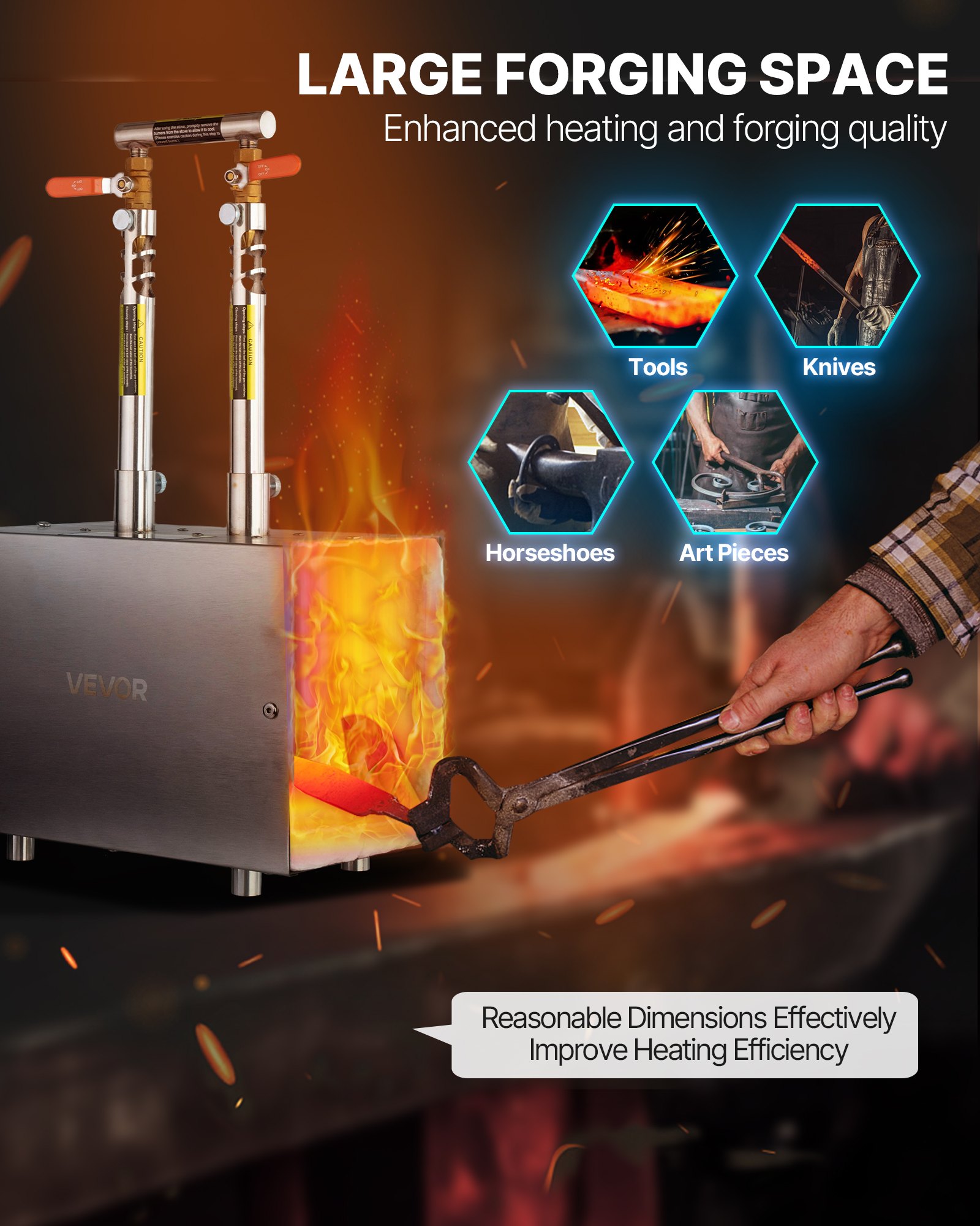 VEVOR tragbare Propangas-Schmiede mit 2 Brenner 1427 °C, Hufschmiede Schmiedeofen mit quadratischer Form, Edelstahl, Gasschmiedewerkzeuge und -ausrüstung, Schmelzofen Verwendung zum Metallschmieden