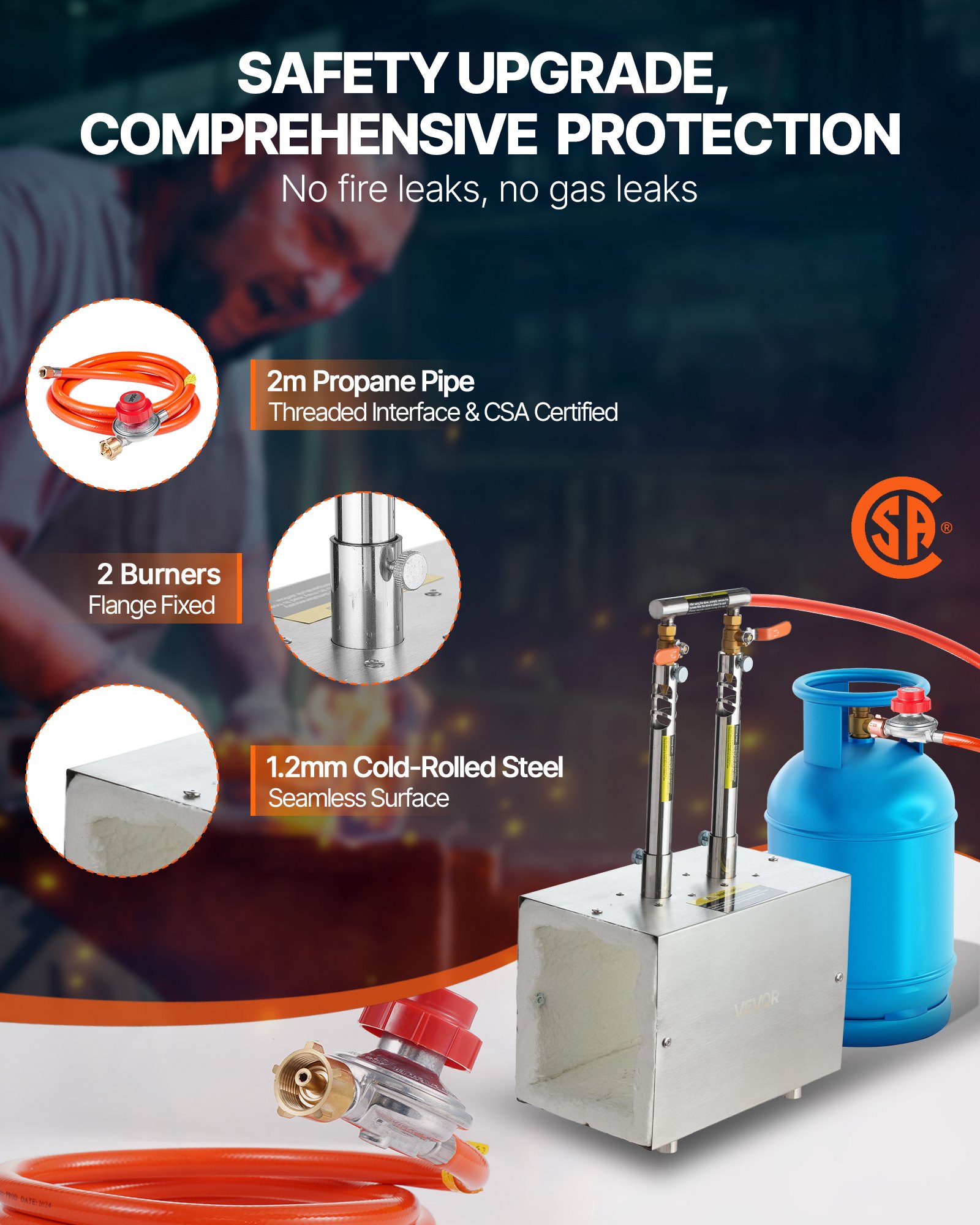 VEVOR tragbare Propangas-Schmiede mit 2 Brenner 1427 °C, Hufschmiede Schmiedeofen mit quadratischer Form, Edelstahl, Gasschmiedewerkzeuge und -ausrüstung, Schmelzofen Verwendung zum Metallschmieden