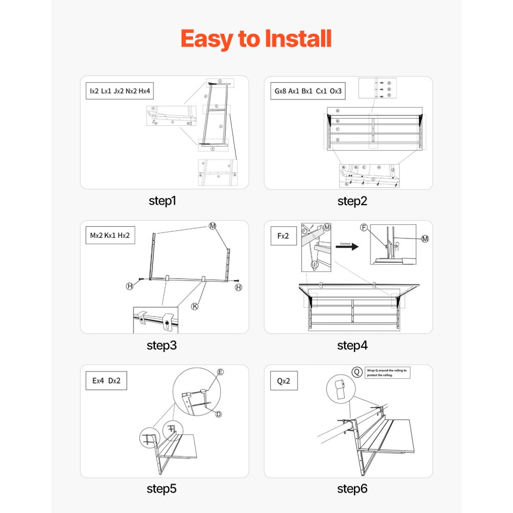 VEVOR Balkon-Hängetisch, 1000x345mm, klappbarer Balkonhängetisch, Klapptisch für Geländer im Freien, 5-stufig verstellbar, passend für Geländer von 1 bis 3,7 Zoll, Serviertisch für Terrasse und Deck