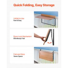 VEVOR Balkon-Hängetisch, 1000x345mm, klappbarer Balkonhängetisch, Klapptisch für Geländer im Freien, 5-stufig verstellbar, passend für Geländer von 1 bis 5,3 Zoll, Serviertisch für Terrasse und Deck