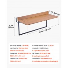 VEVOR Balkon-Hängetisch, 1000x345mm, klappbarer Balkonhängetisch, Klapptisch für Geländer im Freien, 5-stufig verstellbar, passend für Geländer von 1 bis 5,3 Zoll, Serviertisch für Terrasse und Deck