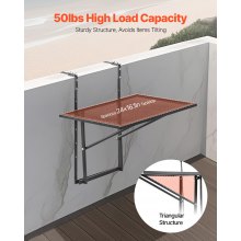 VEVOR Balkontisch, 61x41 cm, klappbarer Balkonhängetisch aus Metall, Klapptisch für Geländer im Freien, 5-stufig verstellbar, passend für Geländer von 1 bis 4,7 Zoll, Serviertisch für Terrasse & Deck