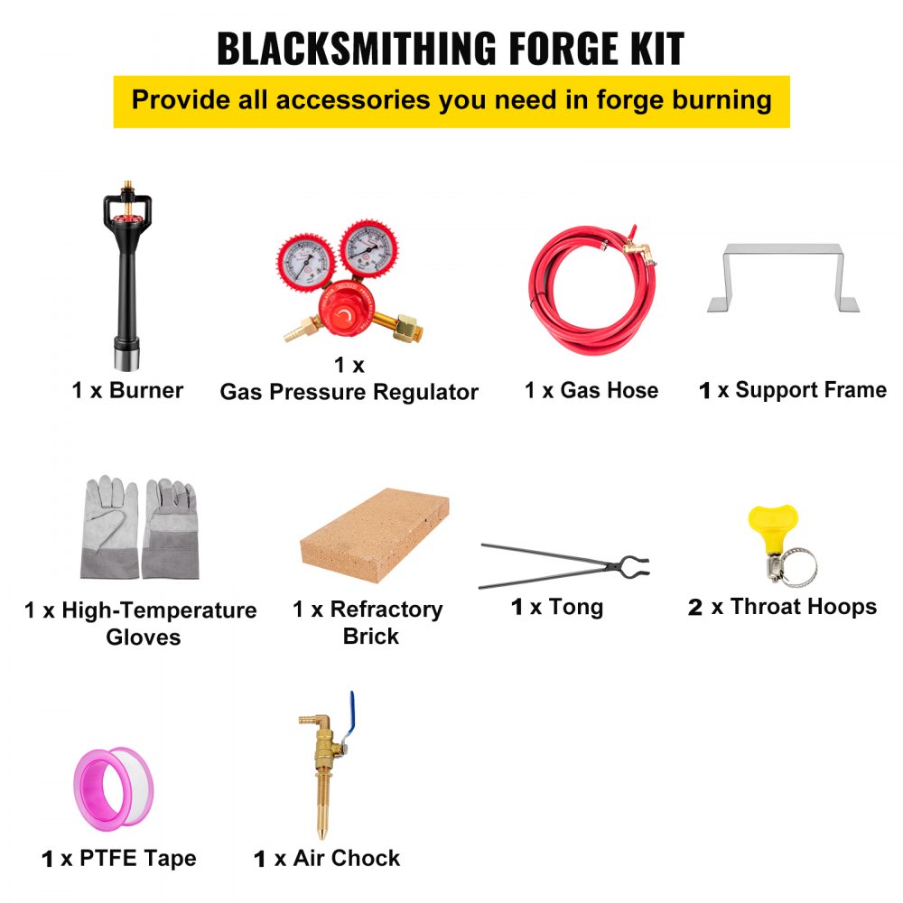 VEVOR Gas schmiedeofen 1350 °C, Brenner Schmiede aus Eisen 6 L, Schmiedeofen ein Brenner, Auskleidung mit Aluminiumsilikatfaser, Metallschmiede Max. Leistung 76,8 kWh / 262.000 BTU, Eckig, 7,5 kg