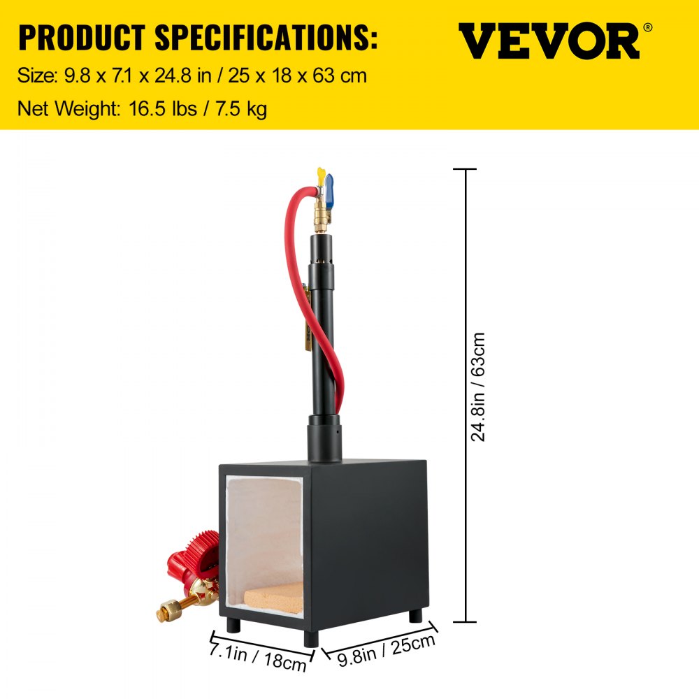 VEVOR Gas schmiedeofen 1350 °C, Brenner Schmiede aus Eisen 6 L, Schmiedeofen ein Brenner, Auskleidung mit Aluminiumsilikatfaser, Metallschmiede Max. Leistung 76,8 kWh / 262.000 BTU, Eckig, 7,5 kg