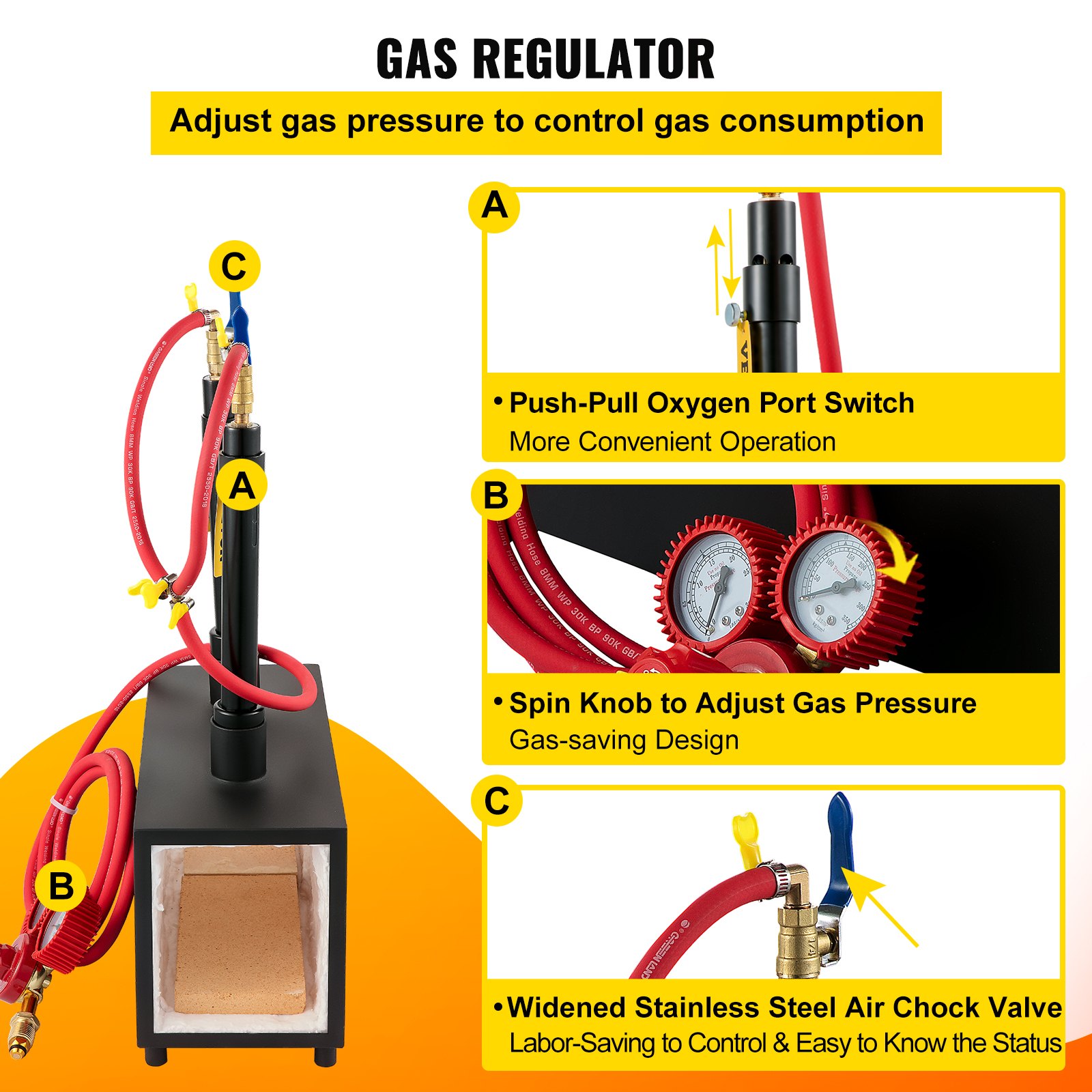 VEVOR Gas schmiedeofen Max. 1350 °C, Brenner Schmiede 10 L, Schmiedeofen zwei Brenner, Auskleidung mit Aluminiumsilikatfaser, Metallschmiede Max. Leistung 153,6 kWh / 524.000 BTU, Hufschmied Eckig