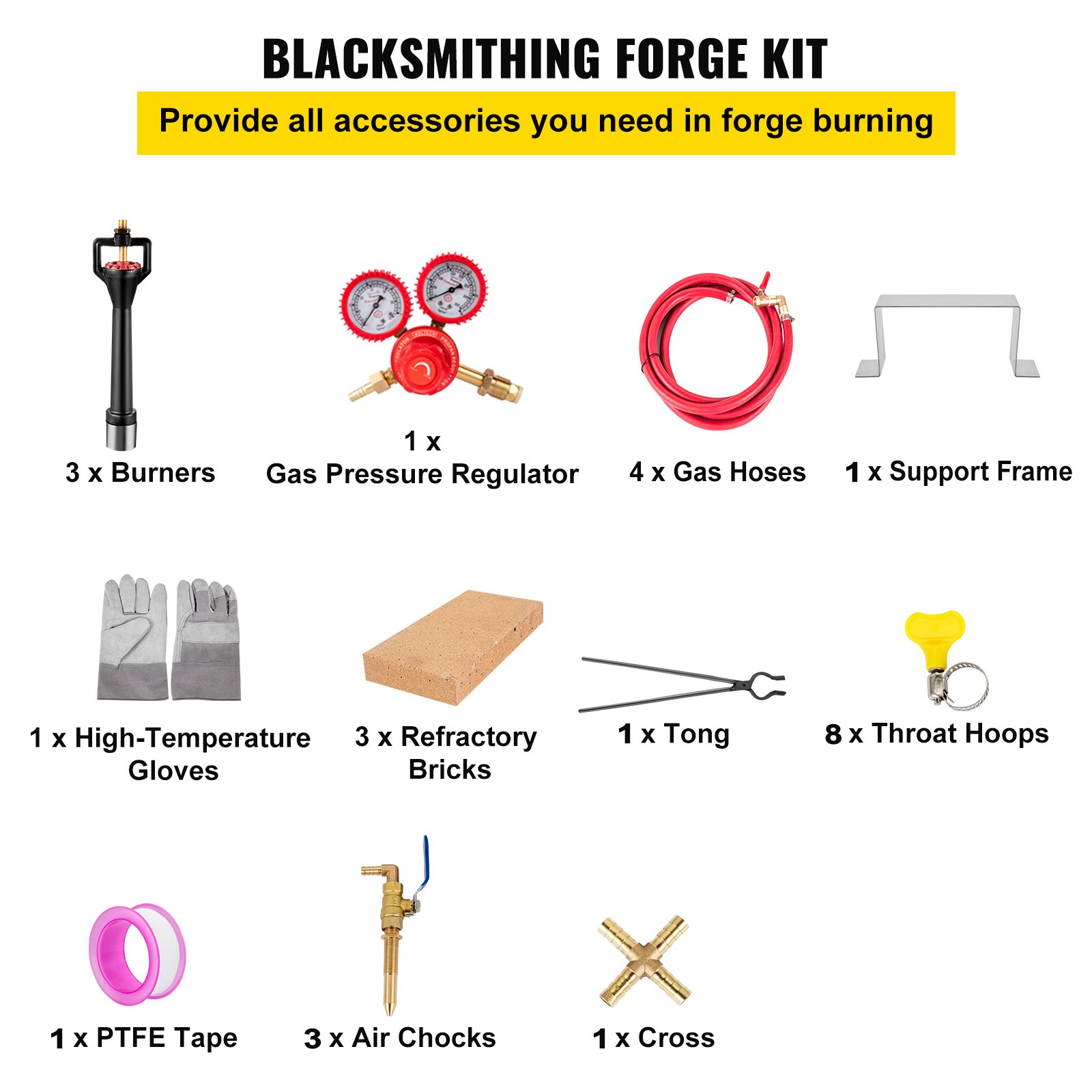 VEVOR Gas schmiedeofen 1350 °C, Brenner Schmiede 15 L, Schmiedeofen drei Brenner, Auskleidung mit Aluminiumsilikatfaser, Metallschmiede Max. Leistung 230,4 kWh / 786.000 BTU, Hufschmied Eckig, 15,4 kg