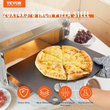 VEVOR Pizzastahl, 20" x 14" x 3/8" Pizzastahlplatte für den Ofen, vorgewürzter Pizza-Backstein aus Kohlenstoffstahl mit 20-fach höherer Leitfähigkeit, robuste, rostfreie Pizzapfanne für Außengrill, In
