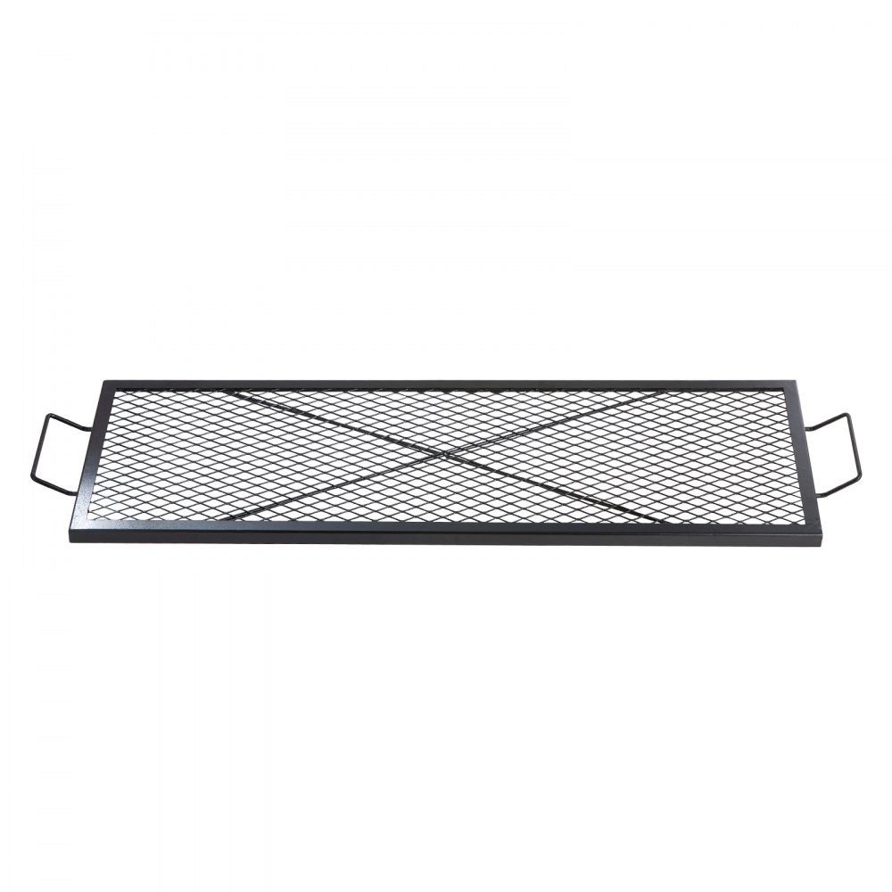 VEVOR 1110 x 380 x 25 mm X-Marks Feuerstellen-Grillrost, Rechteckiger Grillrost, Lagerfeuer-BBQ-Grillrost aus Stahl mit Griff, Tragbares Camping-Kochgeschirr für Partytreffen im Freien, Schwarz