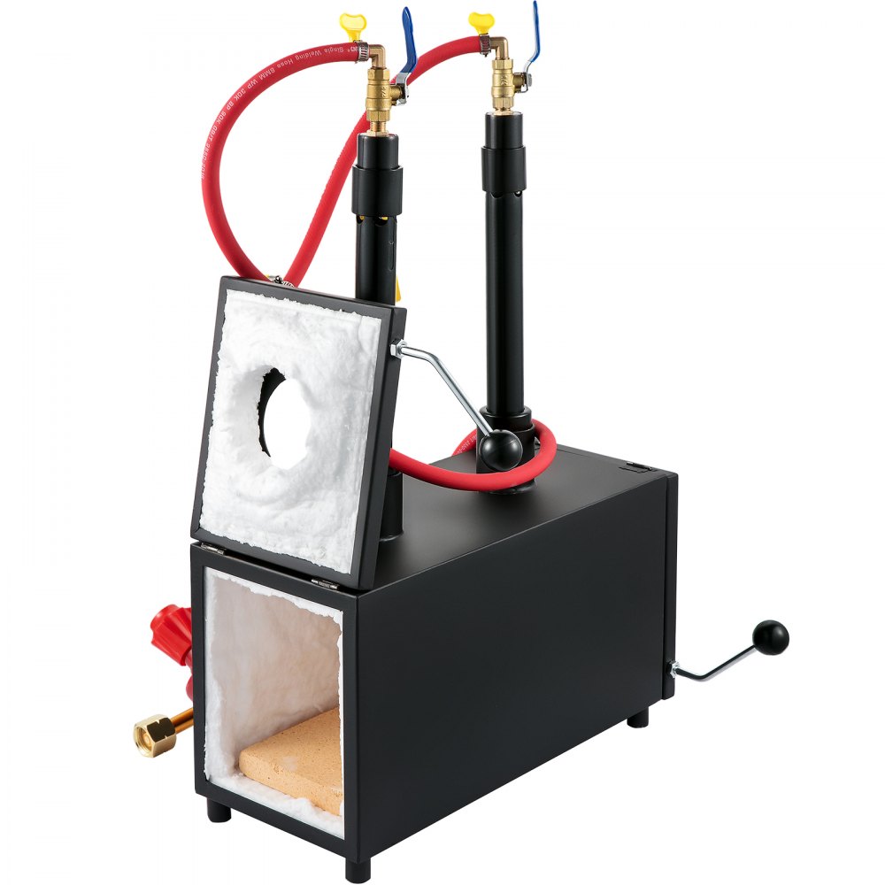 VEVOR Gas schmiedeofen 1350 °C, Brenner Schmiede 10 L, Schmiedeofen Doppelbrenner mit Auskleidungsmaterial Aluminiumsilikatfaser, Metallschmiede Max. Leistung 153,6 kWh / 524.000 BTU, Gasdruckregler
