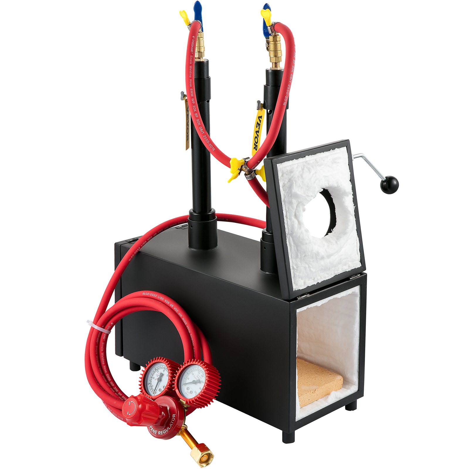 VEVOR Gas schmiedeofen 1350 °C, Brenner Schmiede 10 L, Schmiedeofen Doppelbrenner mit Auskleidungsmaterial Aluminiumsilikatfaser, Metallschmiede Max. Leistung 153,6 kWh / 524.000 BTU, Gasdruckregler