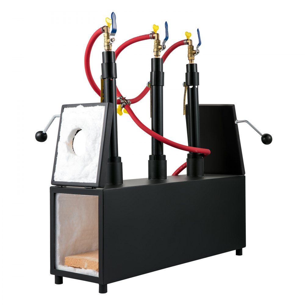 VEVOR Gas schmiedeofen 1350 °C, Brenner Schmiede 15 L, Schmiedeofen drei Brenner Zweitürig Auskleidung mit Aluminiumsilikatfaser, Metallschmiede Max. Leistung 230,4 kWh / 786.000 BTU, Gasdruckregler