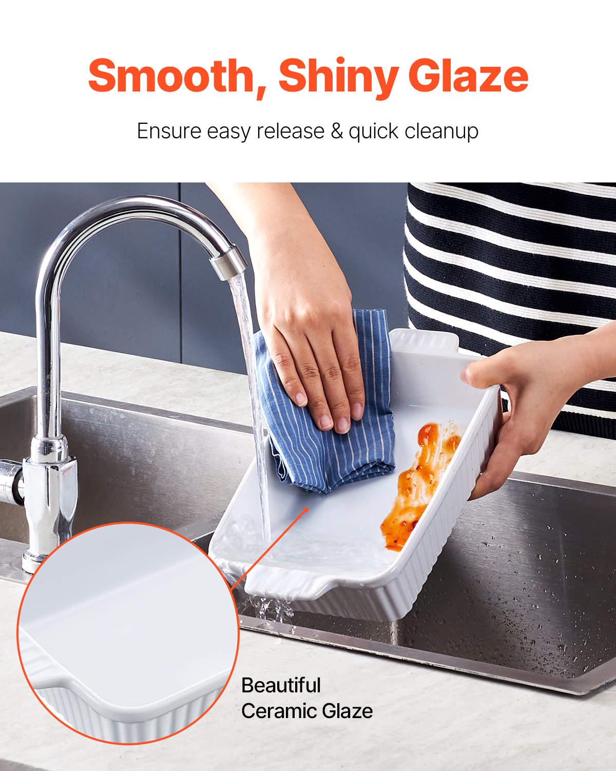 VEVOR Keramik-Auflaufform, 2-teilig, rechteckig, Backgeschirr-Set, tief zum Backen