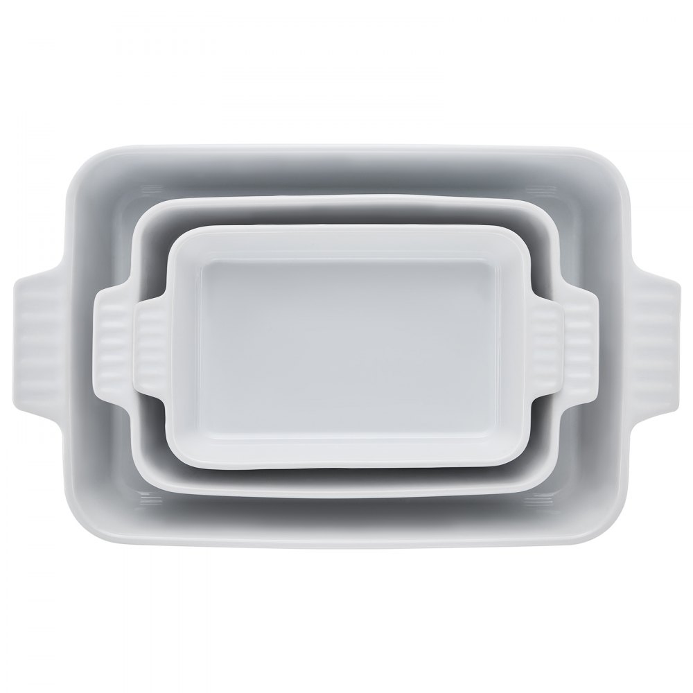 VEVOR Keramik-Auflaufform, 3-teilig, rechteckig, Backgeschirr-Set, tief zum Backen